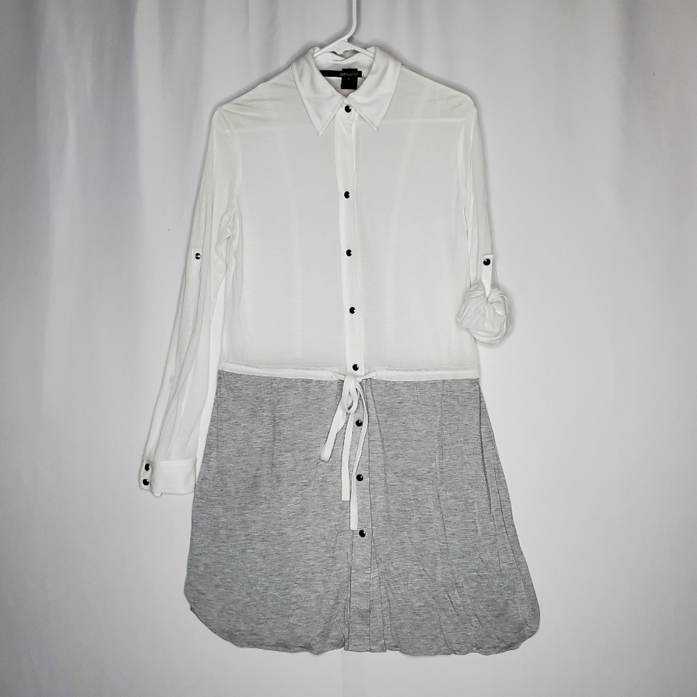 Jay Godfrey Dress 6 Midi Snap Collar Drawstring Tencel Shirt Jersey Skirt Casual